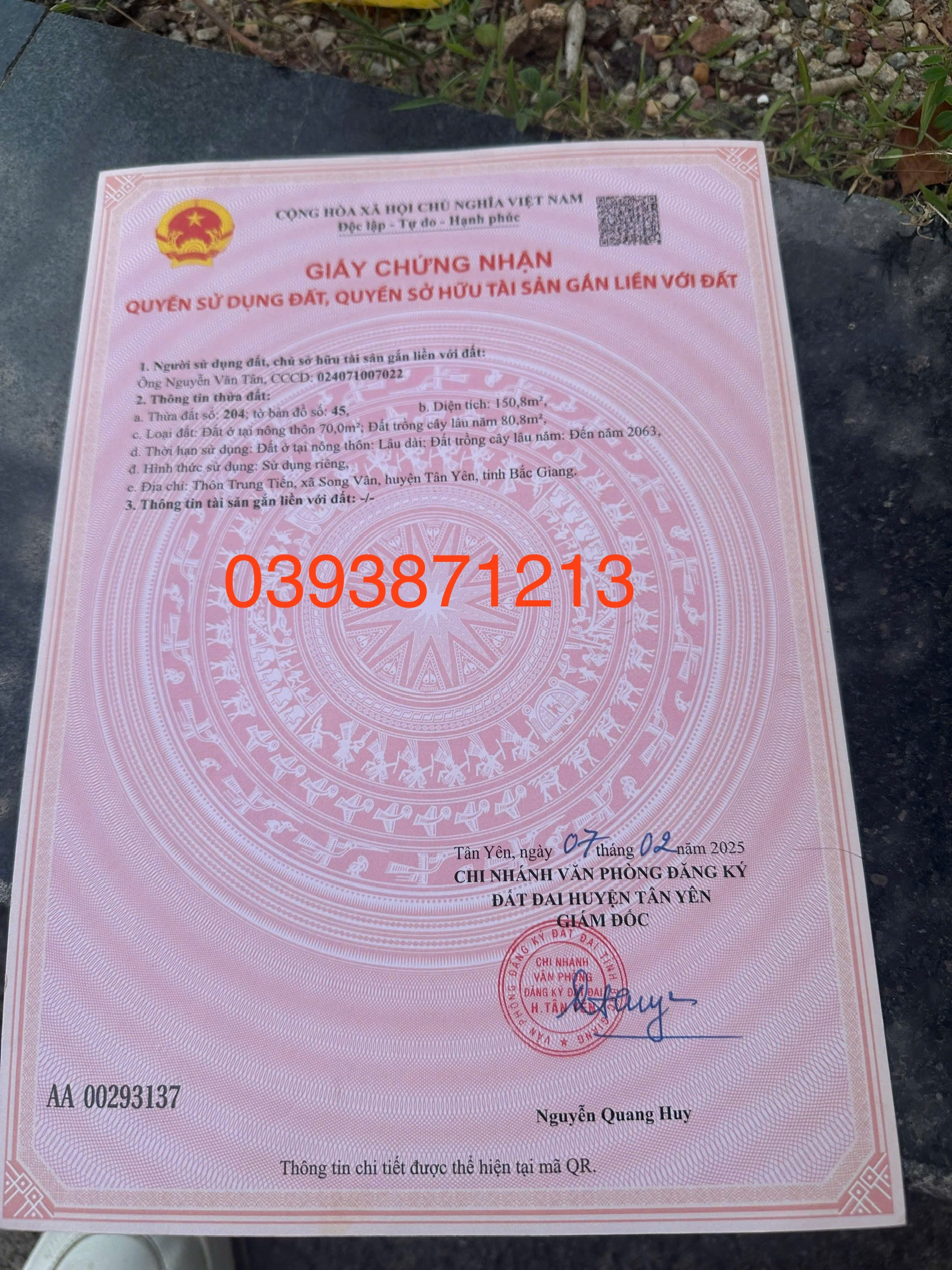Bán đất 150,8m² full thổ cư ngang 5m giá 1.39 tỷ tại Xã Ngọc Thiện