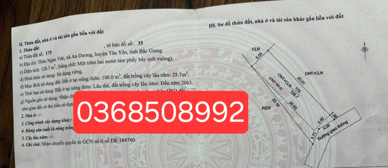 Bán đất 127m² ngang 5m giá 750 triệu Xã Nhã Nam