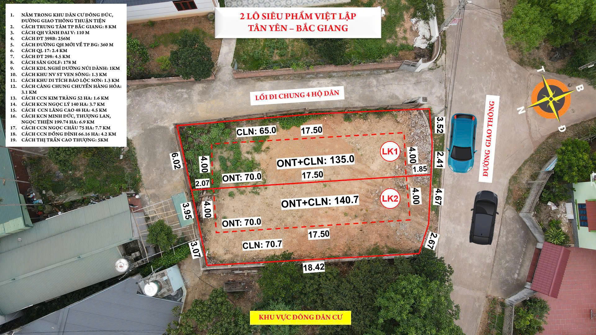 Bán đất 140,7m² có sẵn 70m² thổ cư ngang 7,5m giá 1.23 tỷ tại Xã Nhã Nam