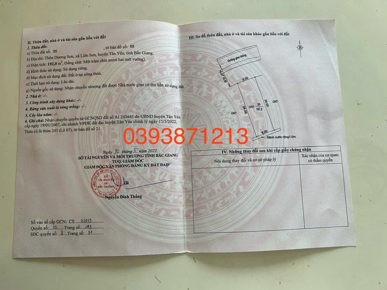 Bán đất 192m² full thổ cư ngang 8m giá 1.85 tỷ tại Xã Nhã Nam