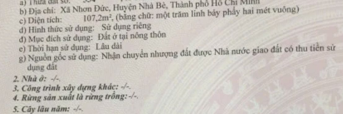 Bán đất Lê Văn Lương 
 Dt: 107m² ngang 5m giá 3.6 tỷ Xã Nhơn Đức (củ)