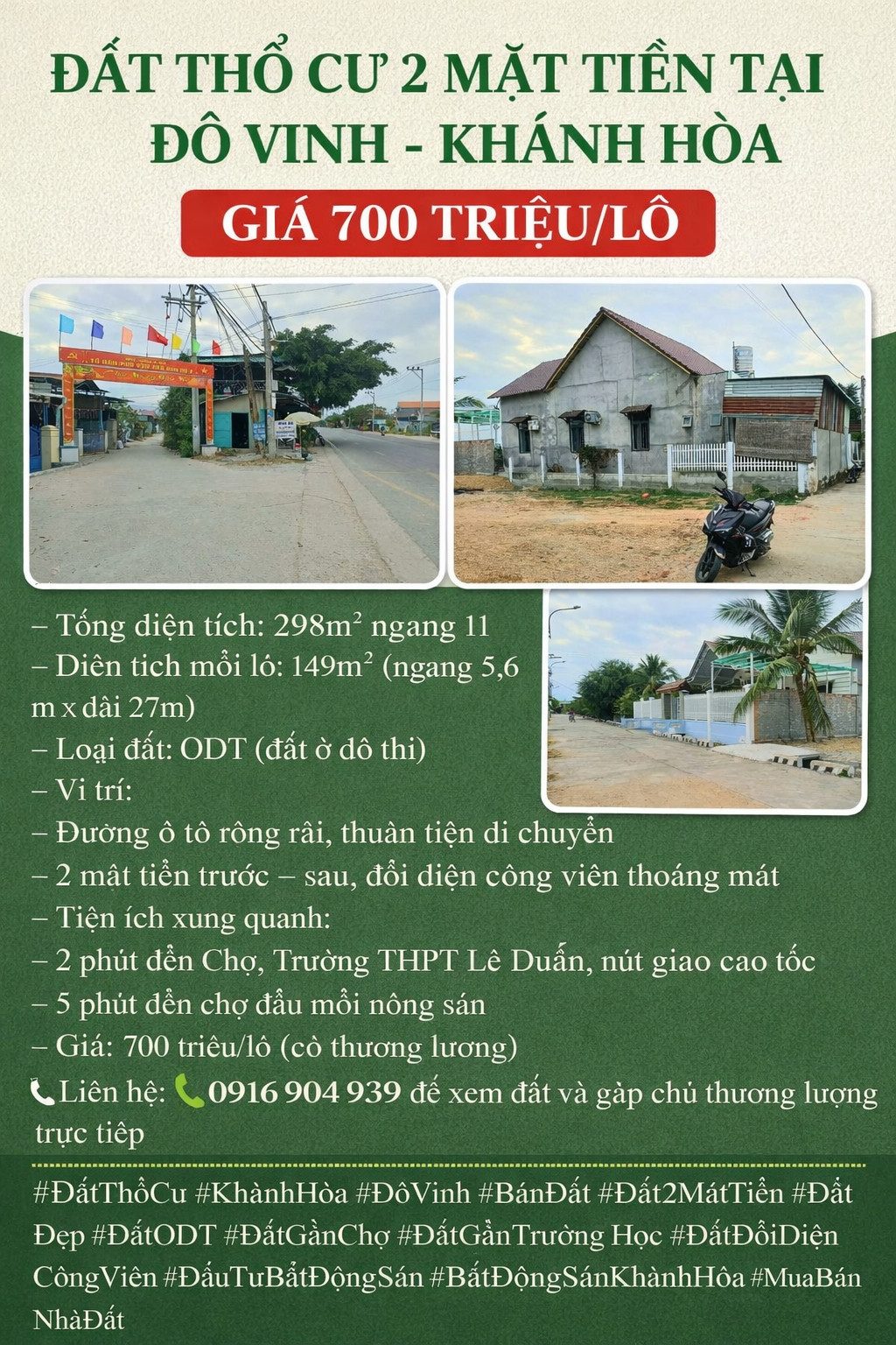 🌿 ĐẤT THỔ CƯ 2 MẶT TIỀN TẠI ĐÔ VINH- KHÁNH HÒA GIÁ 700 TRIỆU/ LÔ