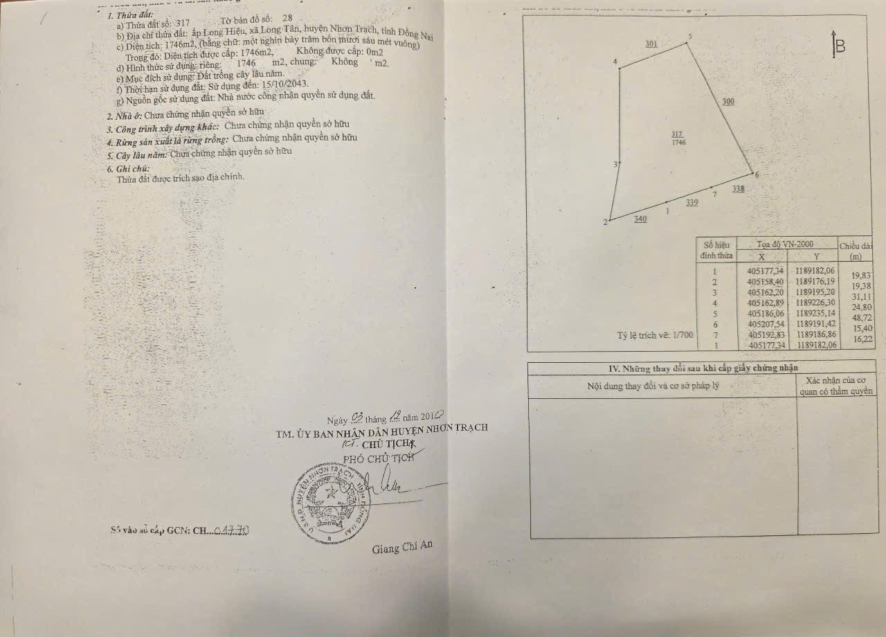 Bán đất 1756.8m² có sẵn 0000m² thổ cư ngang 50m giá 1.75 tỷ tại Xã Nhơn Trạch