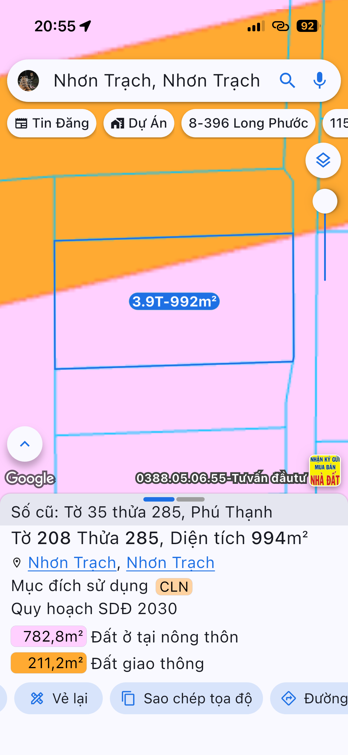 Bán đất 993.9m² ngang 23m giá 3.9 tỷ tại Xã Nhơn Trạch