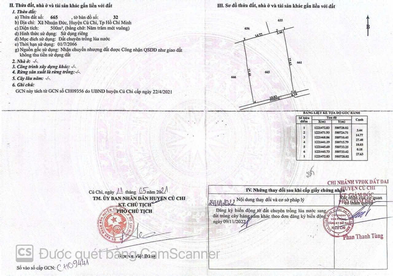 (S800) Đất xã Nhuận Đức, dt 500m2, giá 1 tỷ 100