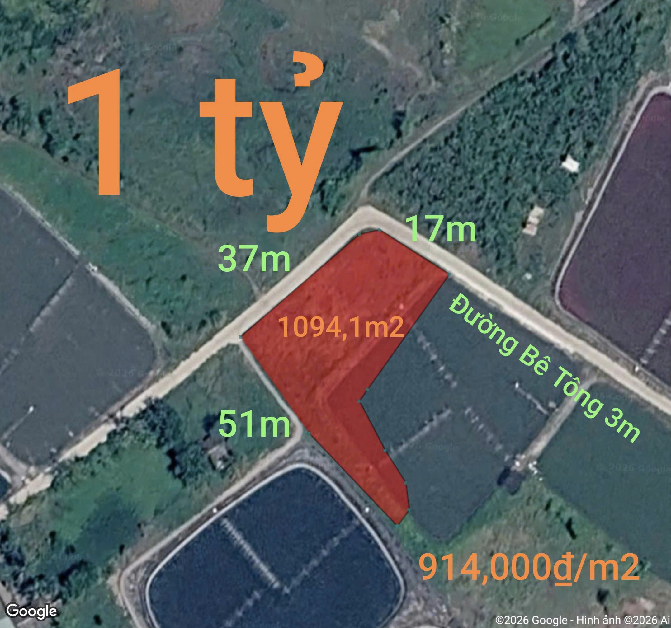 Bán Đất 1094.1m2 giá 1 tỷ tại Xã Nhựt Ninh Huyện Tân Trụ Long An