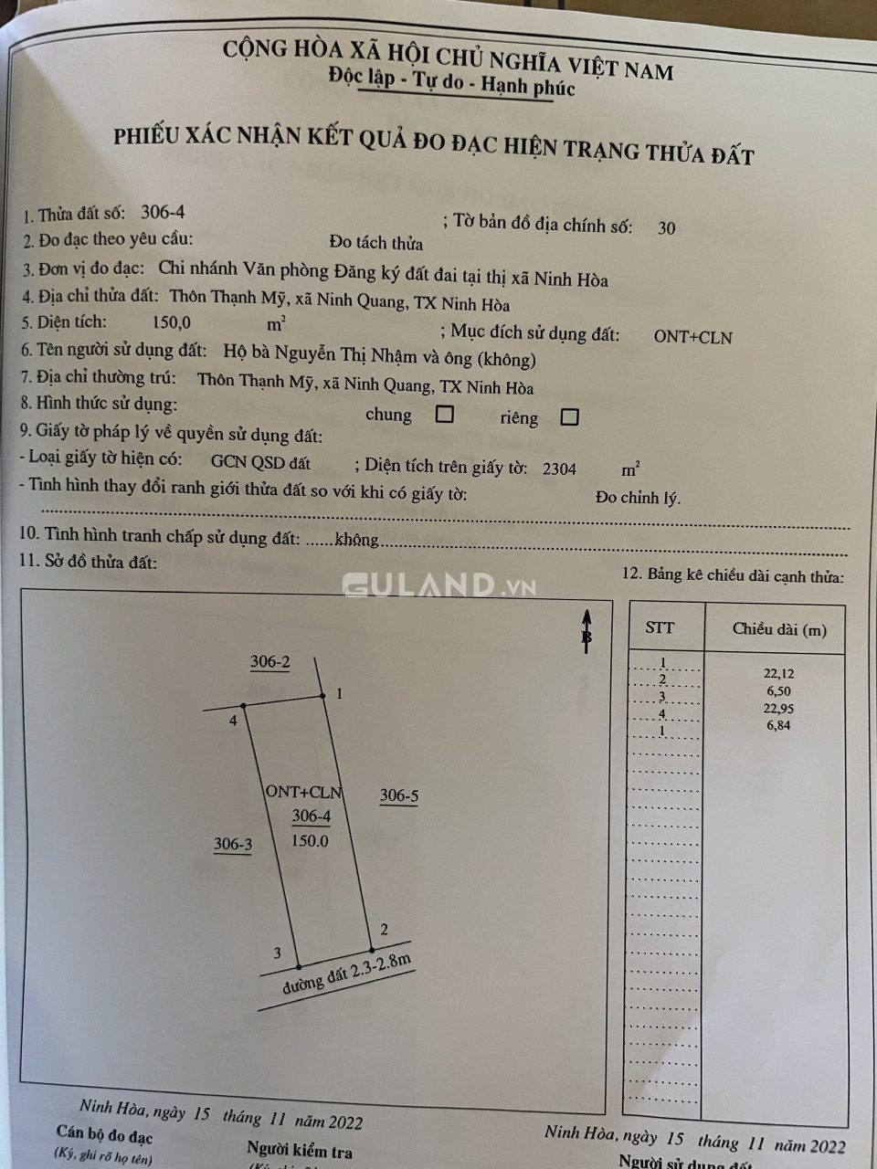 159. 150m 6.5 m x22  2 mặt tiền giá 550 tr đã bán