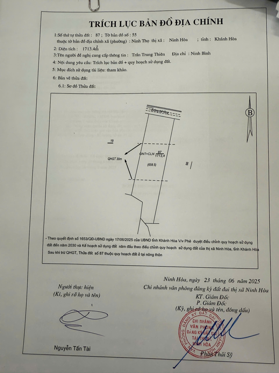 0984648677 - Bán đất 1713m² ngang 21m tại Xã Ninh Thọ Thị xã Ninh Hòa