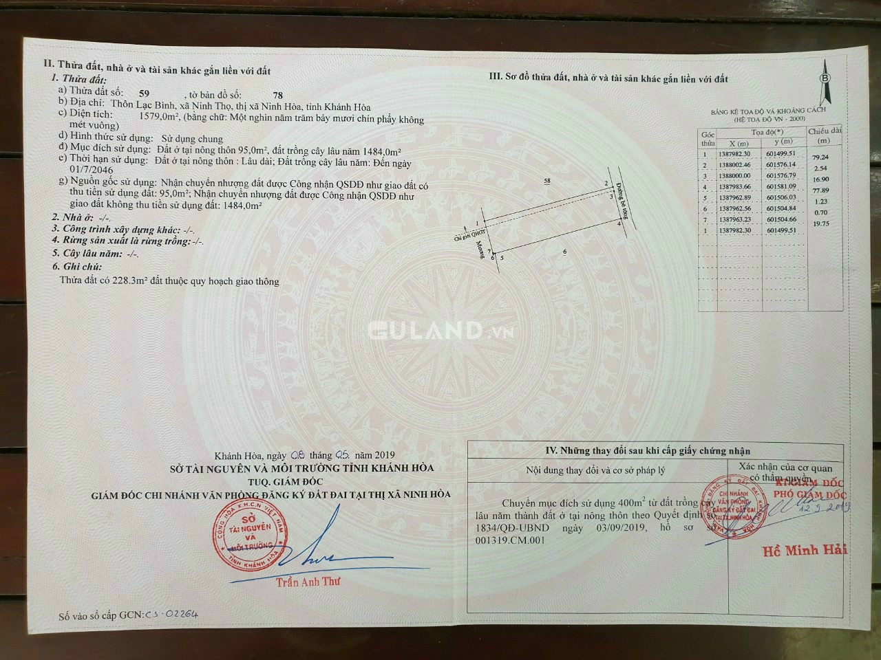 Bán  đất full thổ cư 1589m² , giá 7.5 tỷ tại, Xã Ninh Thọ, Thị xã Ninh Hòa, Khánh Hòa