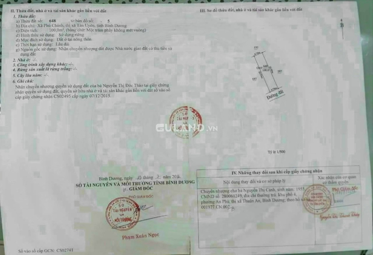Bán đất thổ cư 100m² , giá 2.05 tỷ tại, Xã Phú Chánh, Thị xã Tân Uyên, Bình Dương