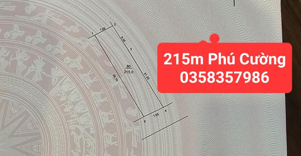 Bán đất Phú Cường DT 215m vuông,MT 7.05m,giá bán 8 tỷ 900 triệu full thổ cư