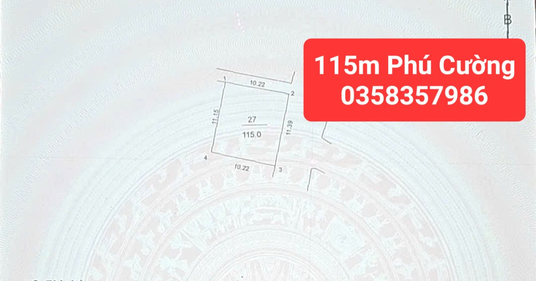 Bán đất Phú Cường DT 115m vuông,MT 11.39m giá bán 5 tỷ 550 triệu
