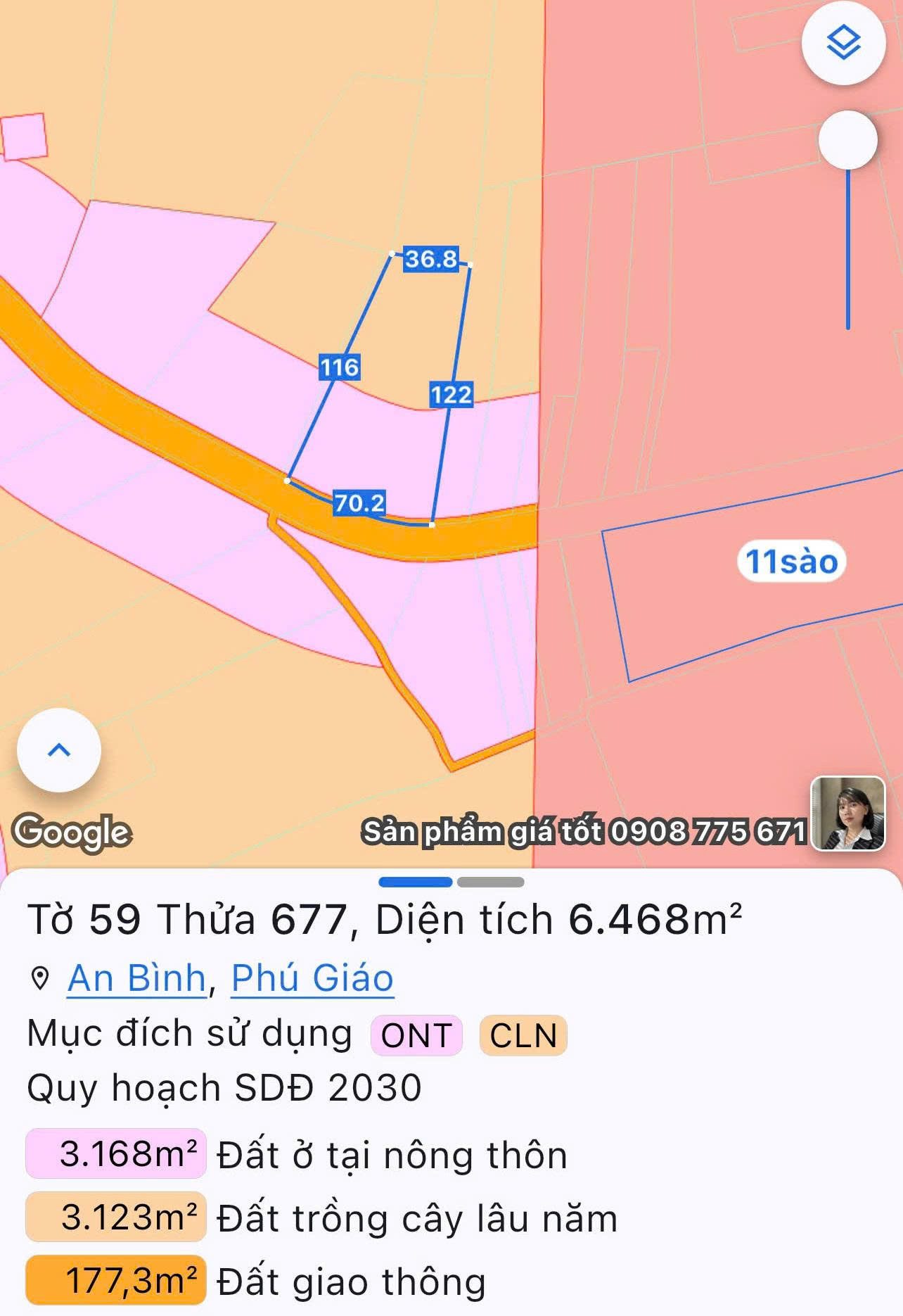 Bán đất 6468,3m² có sẵn 200m² thổ cư ngang 70m giá 17 tỷ tại Xã Phú Giáo