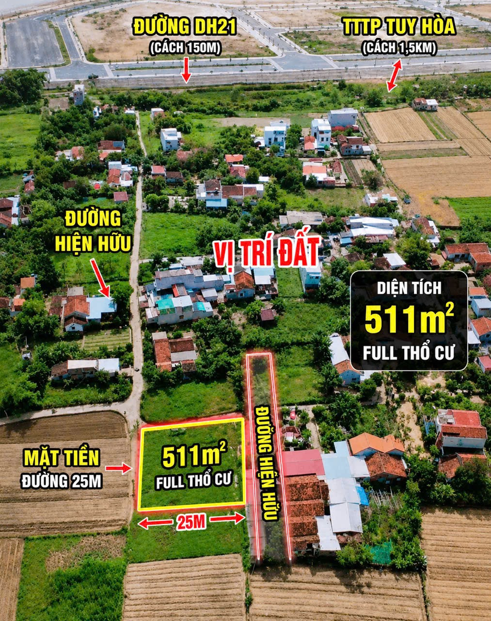 🏡 BÁN ĐẤT FULL THỔ CƯ – GẦN TRUNG TÂM TUY HÒA 🌿

📍 Thôn Đông Phước, xã Hòa An, huyện Phú Hòa, tỉnh Phú Yên
🚗 Chỉ cách trung tâm TP Tuy Hòa khoảng 1,5km
🛣️ Cách đường DH21 khoảng 150m
🚘 Đường rộng rãi, xe hơi tránh nhau thoải mái

📐 Diện tích: 511m²