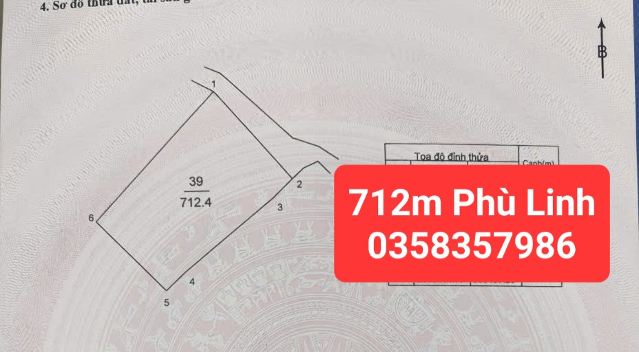 Bán đất Phù Linh,712m vuông,mặt tiền 22.76m
300m thổ cư,giá 11 tỷ 750 triệu