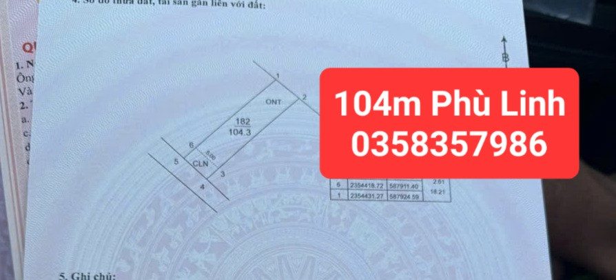 Bán đất Phù Linh DT 104m vuông,MT 5m
Giá bán 2 tỷ 400 triệu