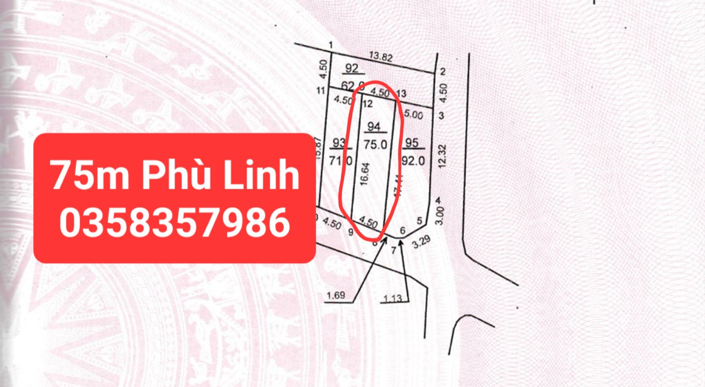 Bán đất Phù Linh DT 75m vuông,MT 4.5m
Giá bán 2 tỷ 9