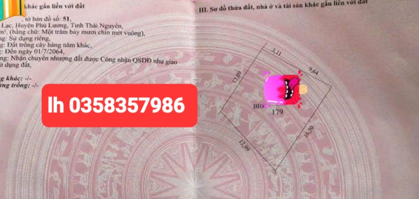 Bán đất 179m² ngang 12.99m giá 450 triệu Xã Phú Lương