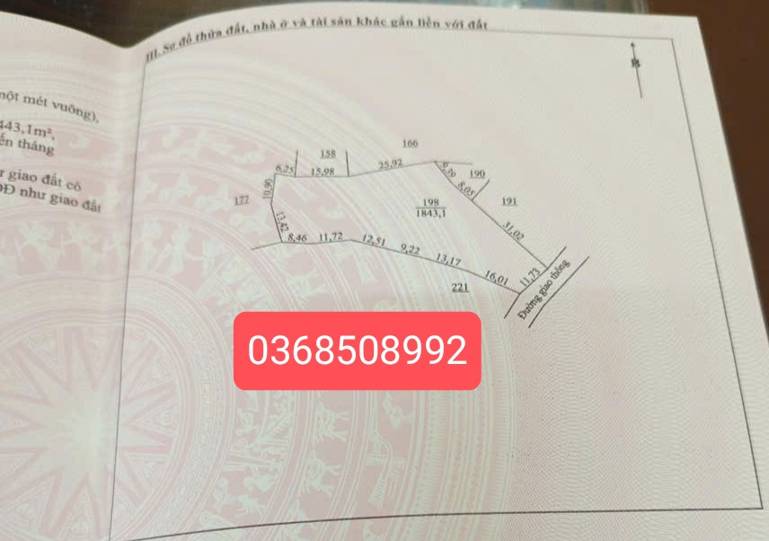 Bán đất 1843m² ngang 11,7m giá 1.15 tỷ Xã Phú Lương
