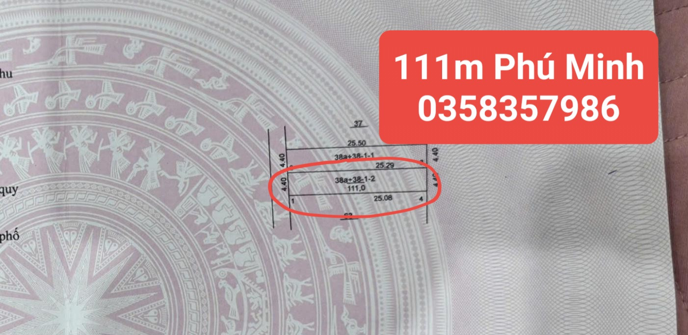 Bán đất Phú Minh DT 111m vuông,MT 4.4m
Giá bán 4 tỷ full thổ cư
