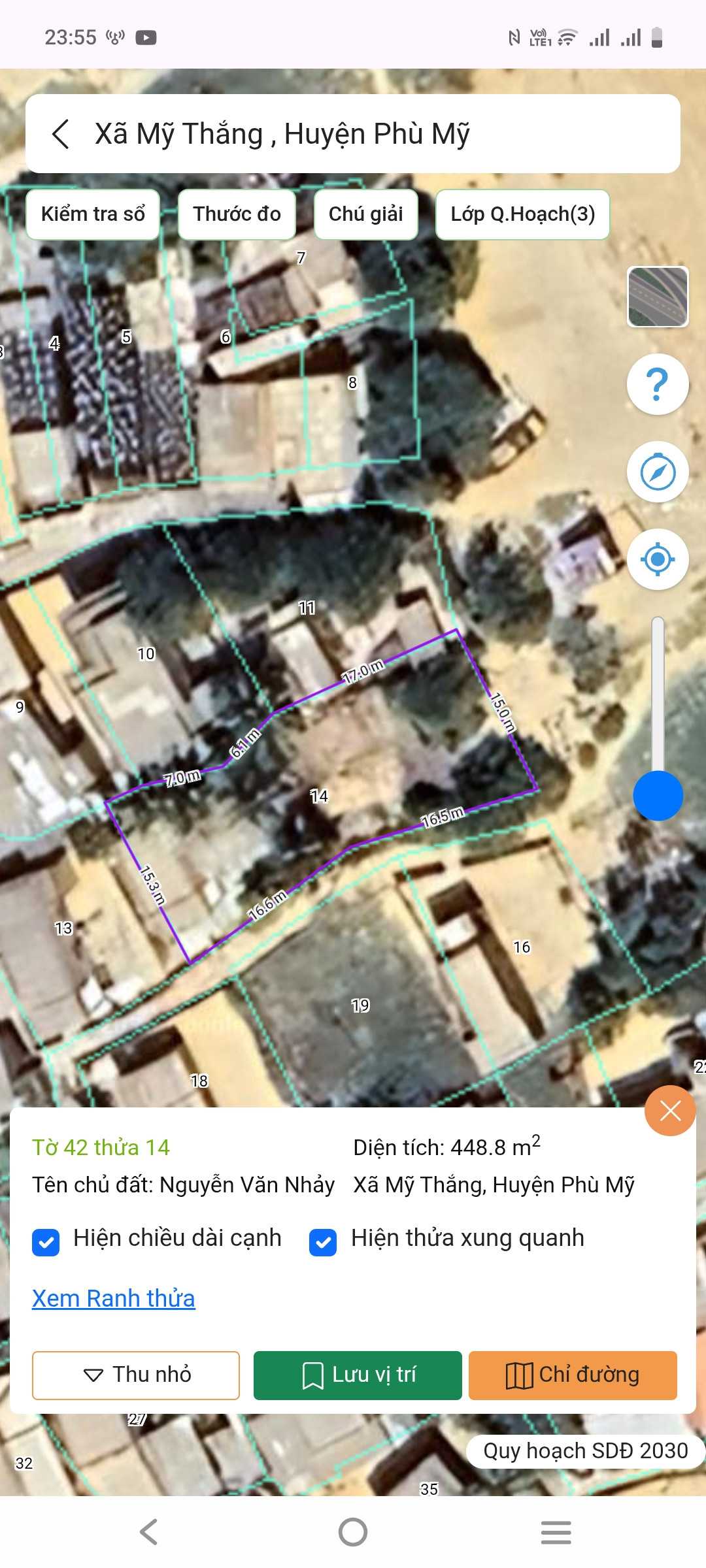 Bán đất 448.8m² có sẵn 200m² thổ cư ngang 15m giá 4.5 tỷ tại Xã Phù Mỹ Đông