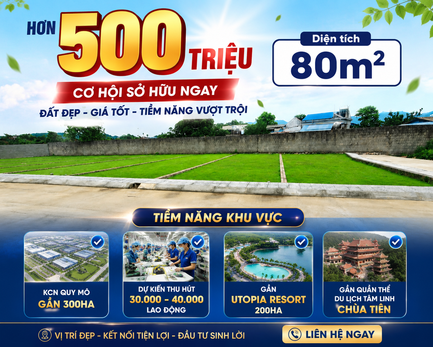 CHỈ 500 TRIỆU SỞ HỮU ĐẤT GẦN KCN VÀ NGHỈ DƯỠNG