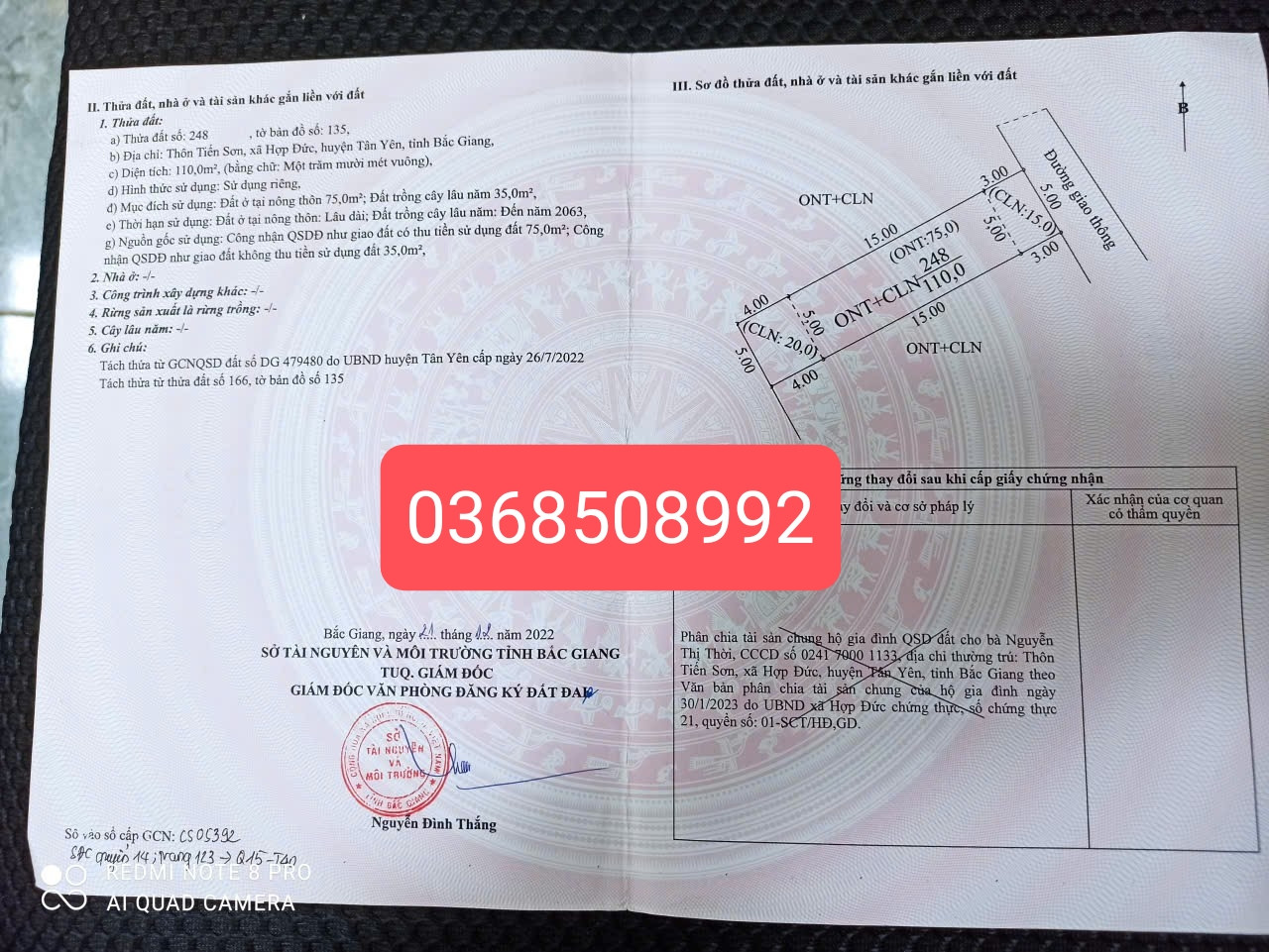 Bán đất 110m² ngang 5m giá 550 triệu Xã Phúc Hòa