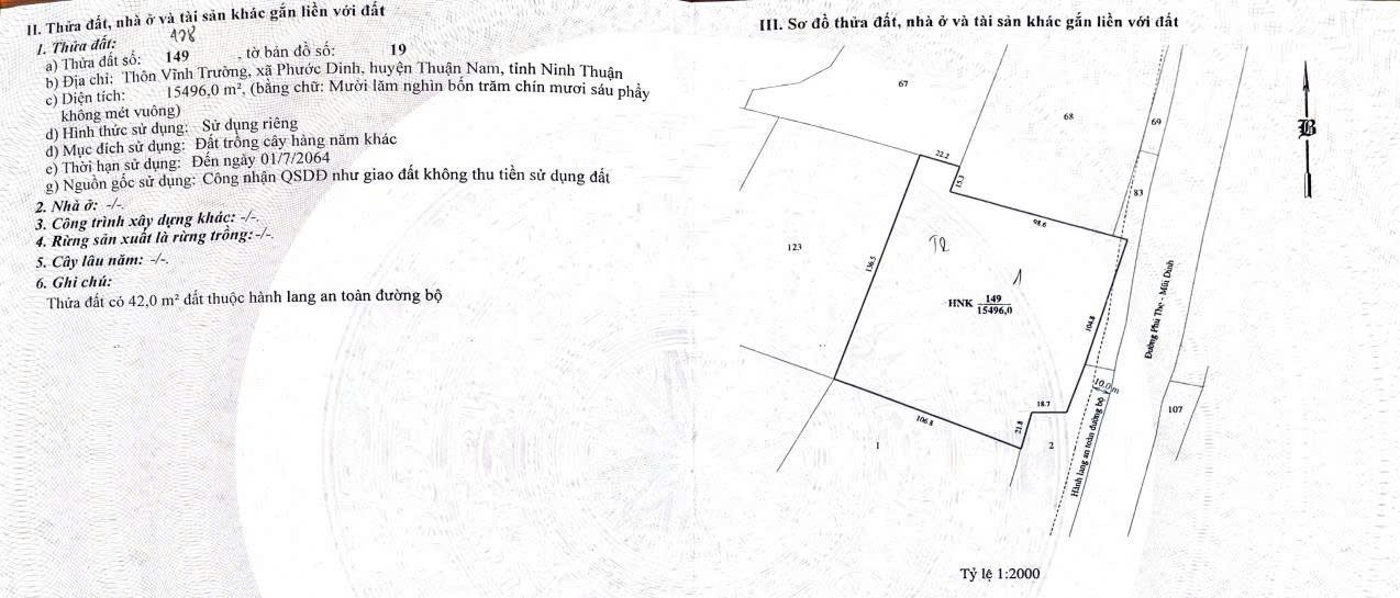CẦN BÁN ĐẤT ĐƯỜNG PHÚ THỌ - MŨI DINH, THÔN VĨNH TRƯỜNG, XÃ PHƯỚC DINH,TỈNH KHÁNH HÒA (NINH THUẬN CŨ)
