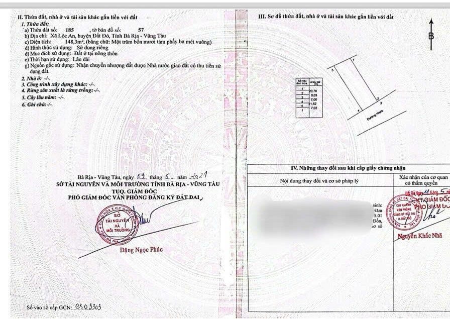 Bán đất 148.3m² có sẵn 148m² thổ cư ngang 7m giá 2 tỷ tại Xã Phước Hải