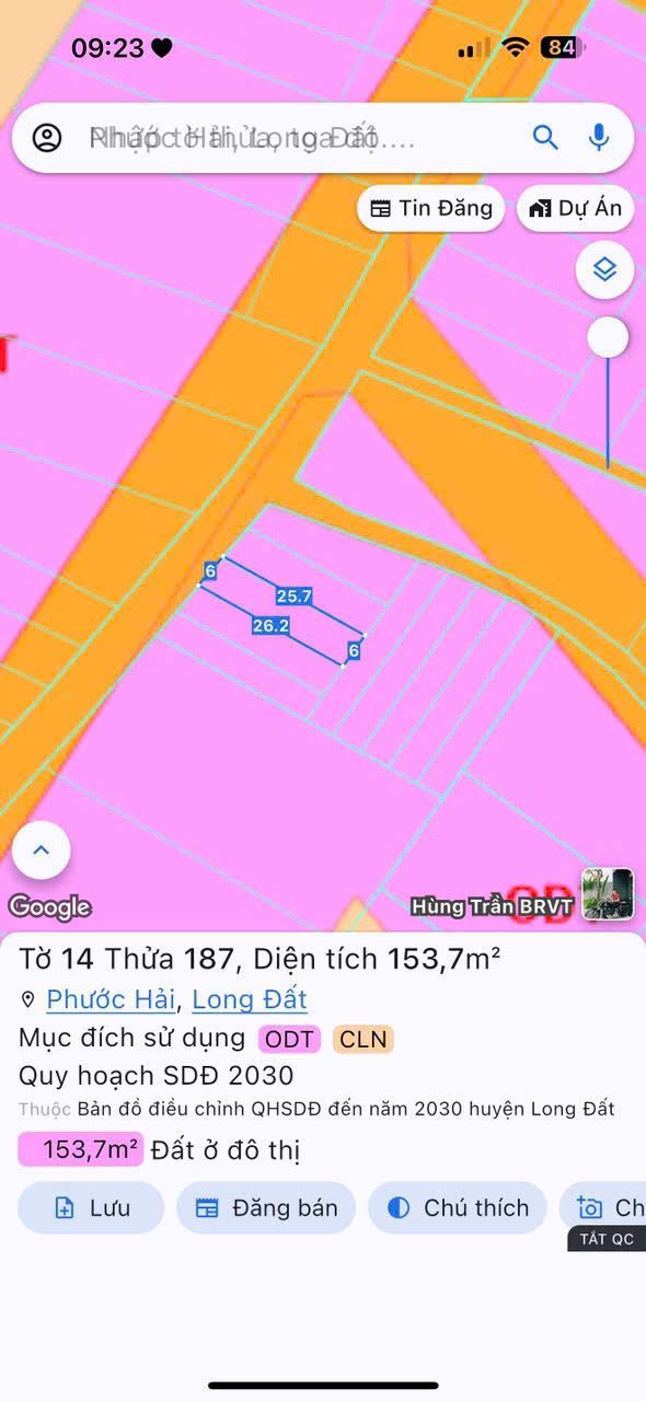 Bán đất 141.1m² có sẵn 60m² thổ cư ngang 5.4m giá 1.15 tỷ tại Xã Phước Hải