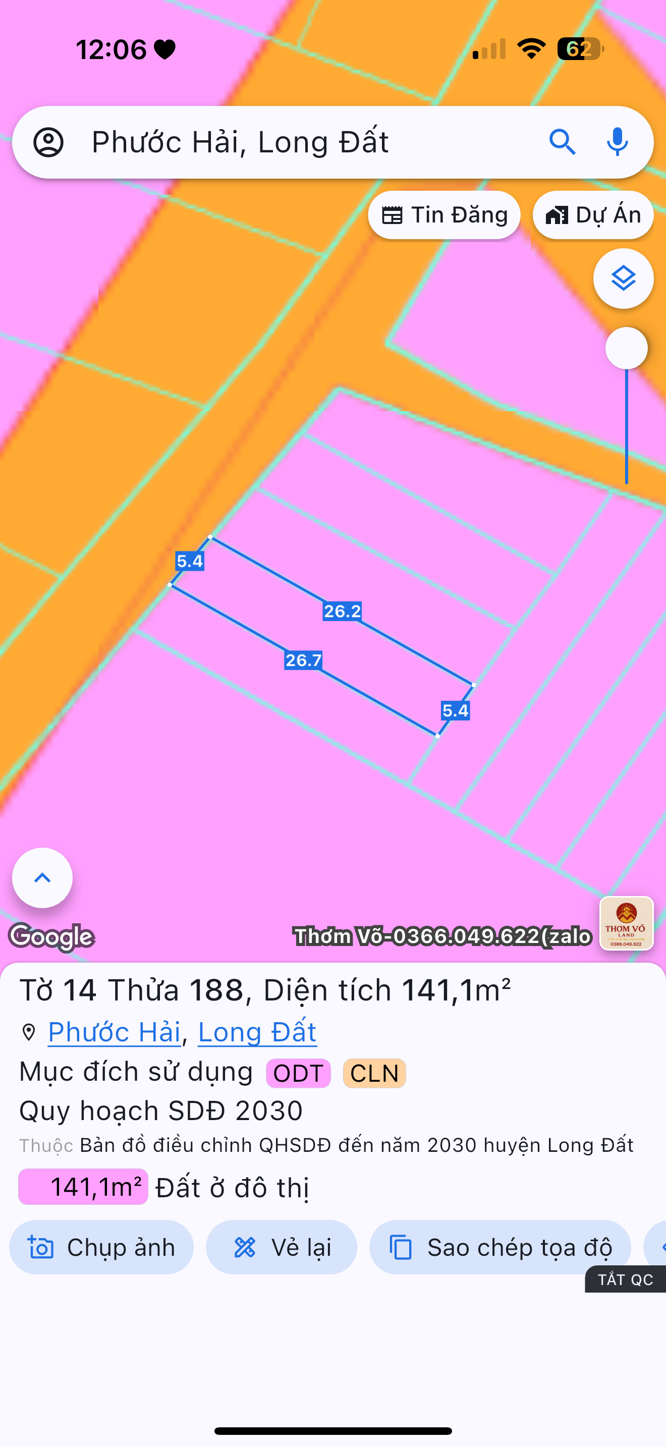 Bán đất 141.1m² có sẵn 60m² thổ cư ngang 5.4m giá 990 triệu tại Xã Phước Hải