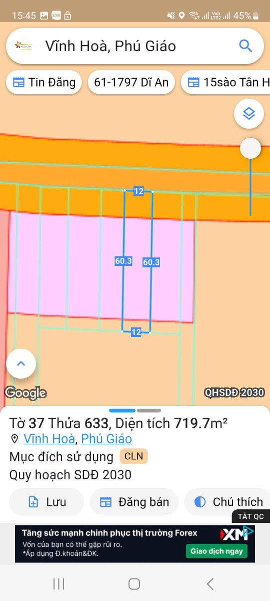 ĐẤT 720M² GIÁ CHỈ 2 TỶ – VĨNH HÒA, PHÚ GIÁO, BÌNH DƯƠNG – NGANG 12M, CÓ 100M² THỔ CƯ