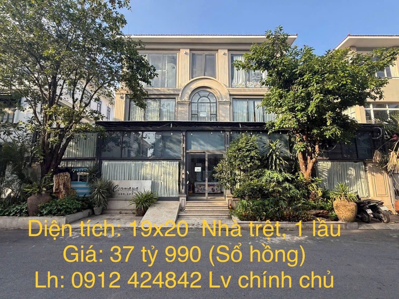 Biệt thự sân vườn rộng rải, thoáng mát, khu Dân Cư 
Dt: 20x 20 vạt góc = 380m2  giá: 37 tỷ 990
Xd trệt, lầu đường lớn thoáng, trãi nhựa xanh