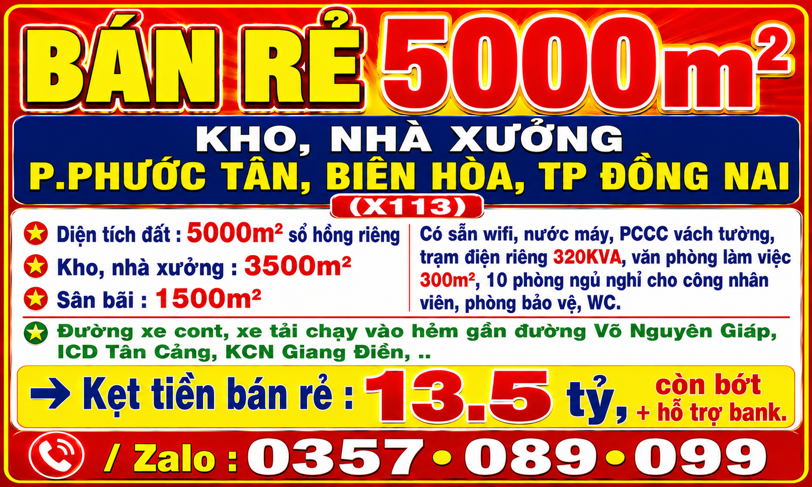 BÁN RẺ 5000m2 KHO, NHÀ XƯỞNG P.PHƯỚC TÂN, BIÊN HÒA, ĐỒNG NAI, GẦN ĐƯỜNG VÕ NGUYÊN GIÁP