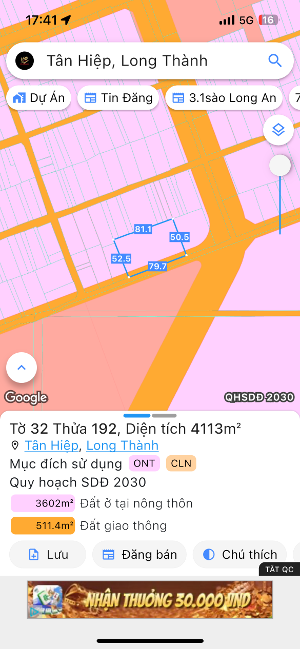 Bán đất 6151m² ngang 100m giá 40 tỷ Xã Phước Thái