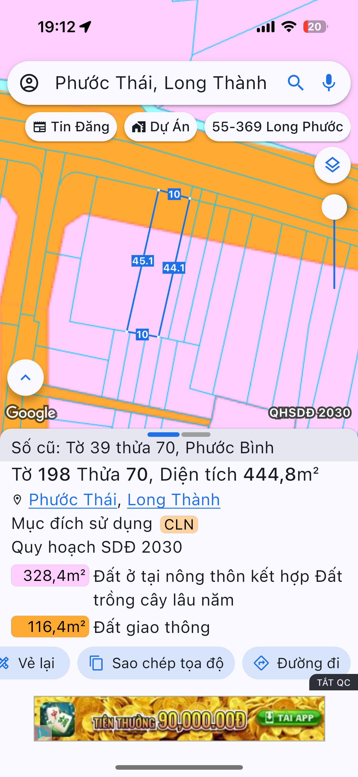 Bán đất 444m² ngang 10m giá 4.2 tỷ Xã Phước Thái