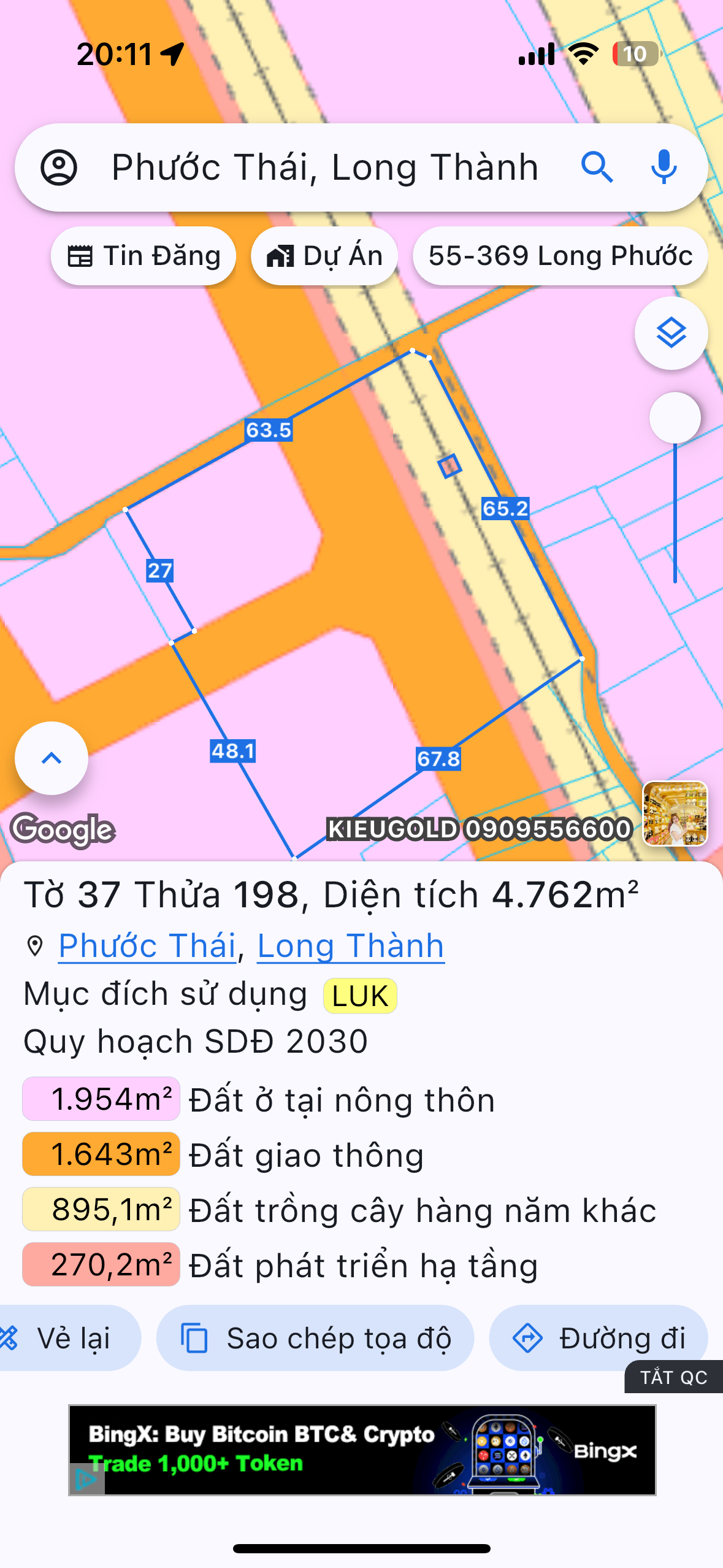 Bán đất 4896.5m² ngang 60m giá 13.8 tỷ Xã Phước Thái