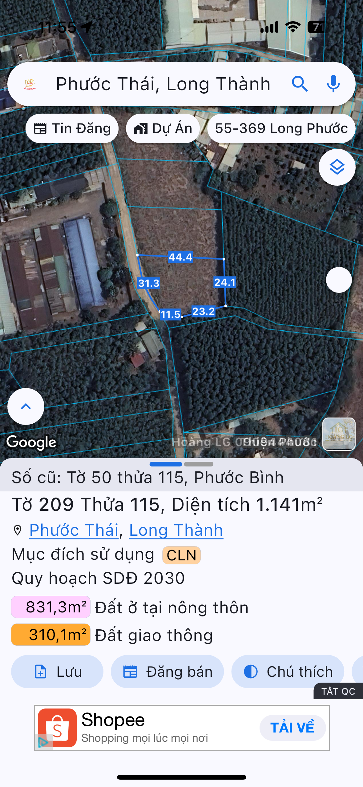 Bán đất 2292m² ngang 55m giá 9.5 tỷ Xã Phước Thái