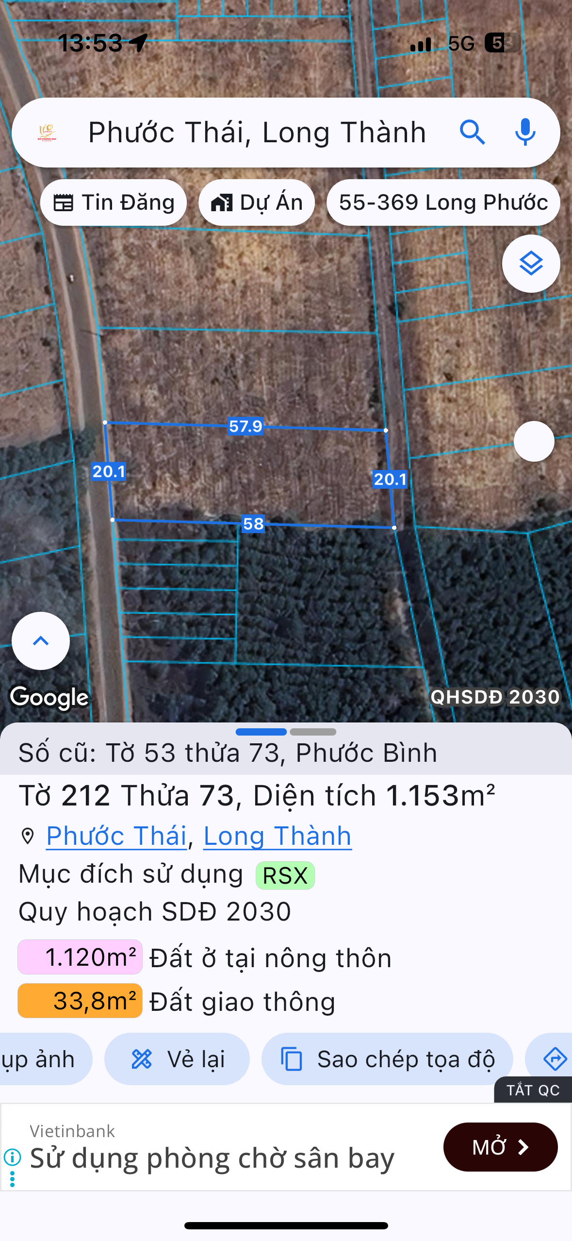 Bán đất 1153.4m² ngang 20m giá 5 tỷ Xã Phước Thái