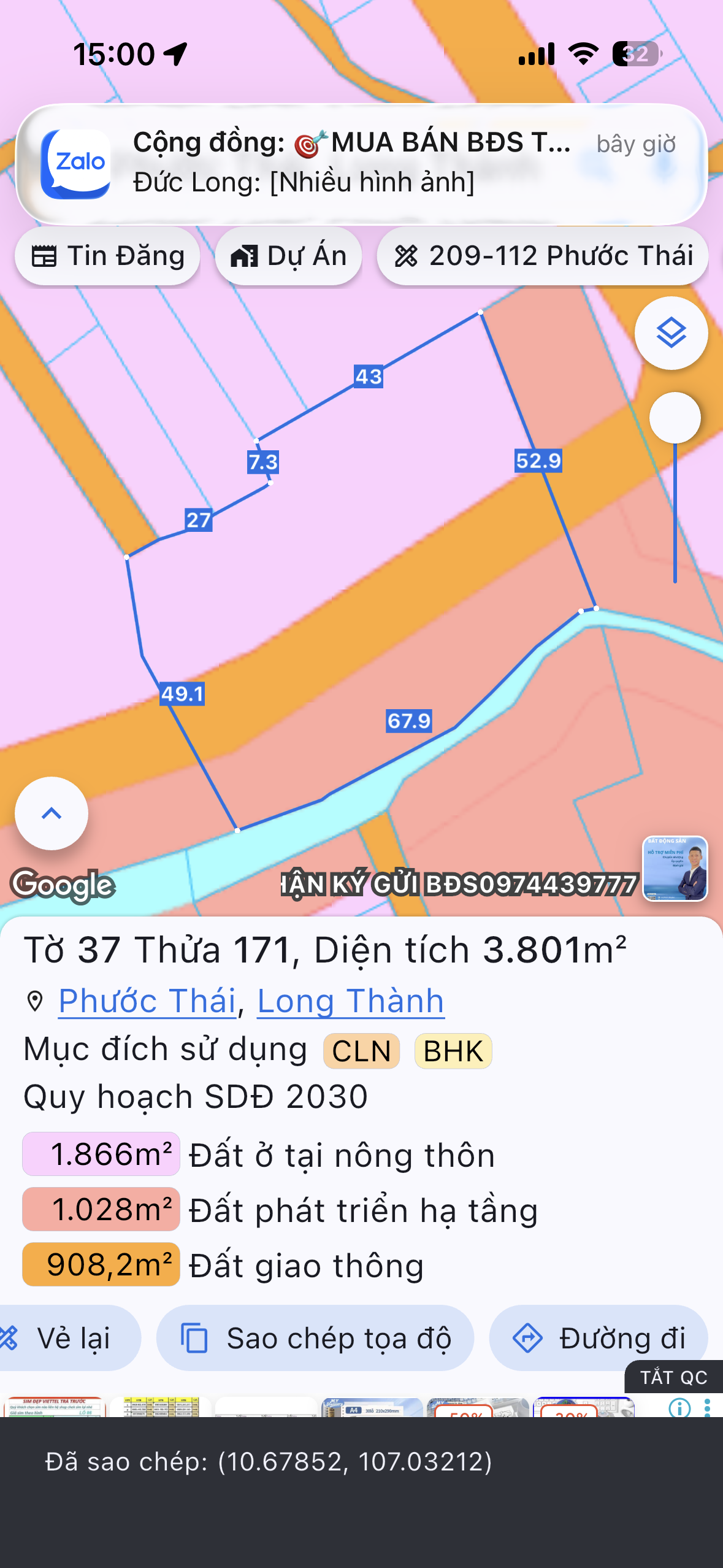 Bán Đất 3801m2 giá 10 tỷ tại Xã Phước Thái Huyện Long Thành Đồng Nai