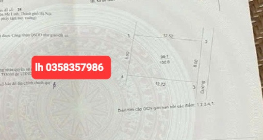 Bán đất 100.8m² ngang 8m giá 6.9 tỷ Xã Quang Minh