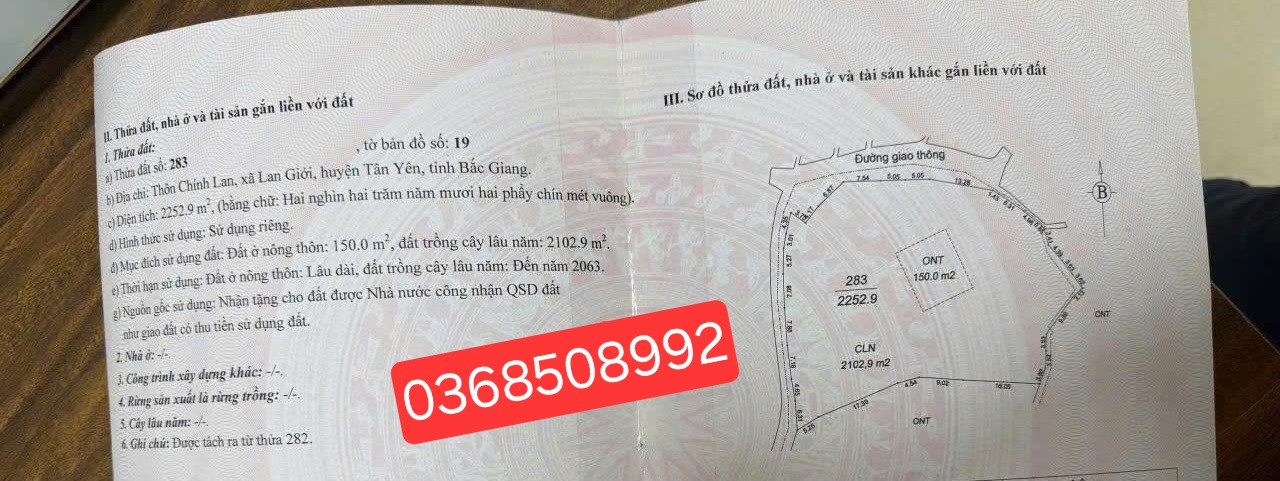 Bán đất 2650m² ngang 40m giá 2.65 tỷ Xã Quang Trung