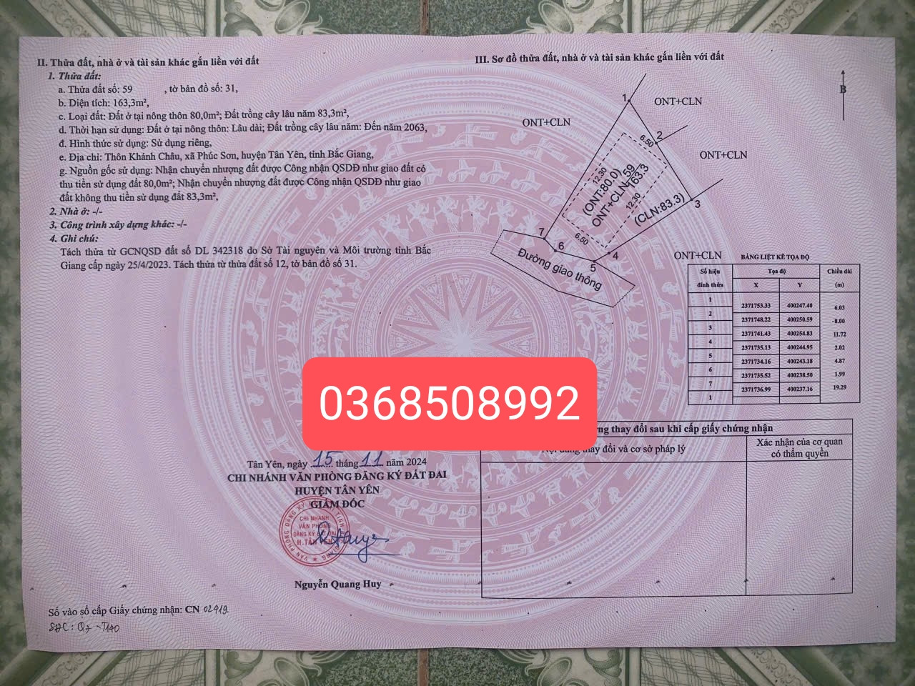 Bán đất 163m² ngang 6,8m giá 580 triệu Xã Quang Trung