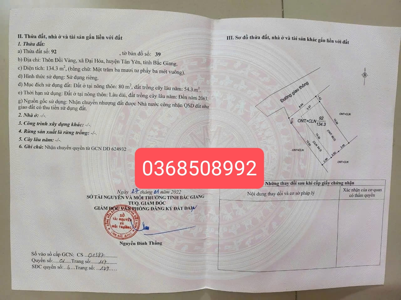 Bán đất 134m² ngang 8,6m giá 450 triệu Xã Quang Trung