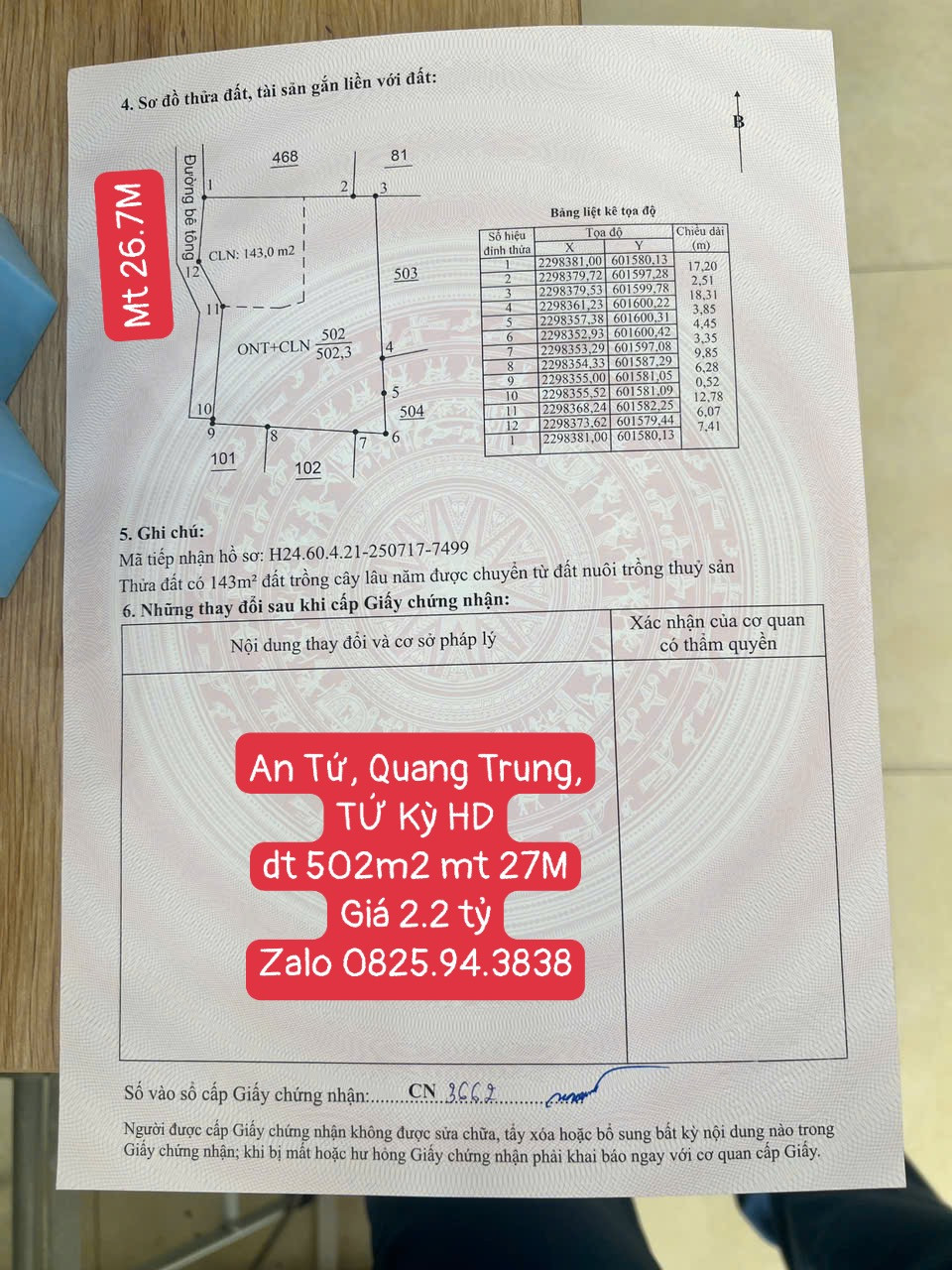 Bán lô đất siêu rộng 502m² – Mặt tiền 18m tại thôn An Tứ, Quang Trung, Tứ Kỳ – Giá chỉ 2,2 tỷ