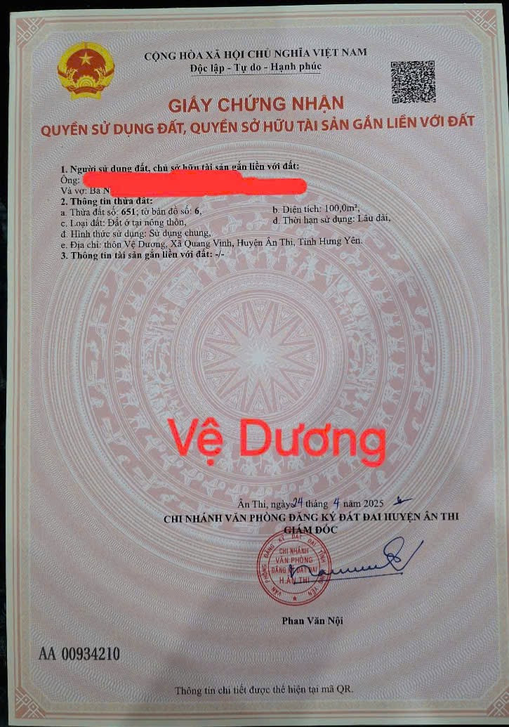 100m2 Đấu giá Vệ Dương - Quang Vinh Ân Thi