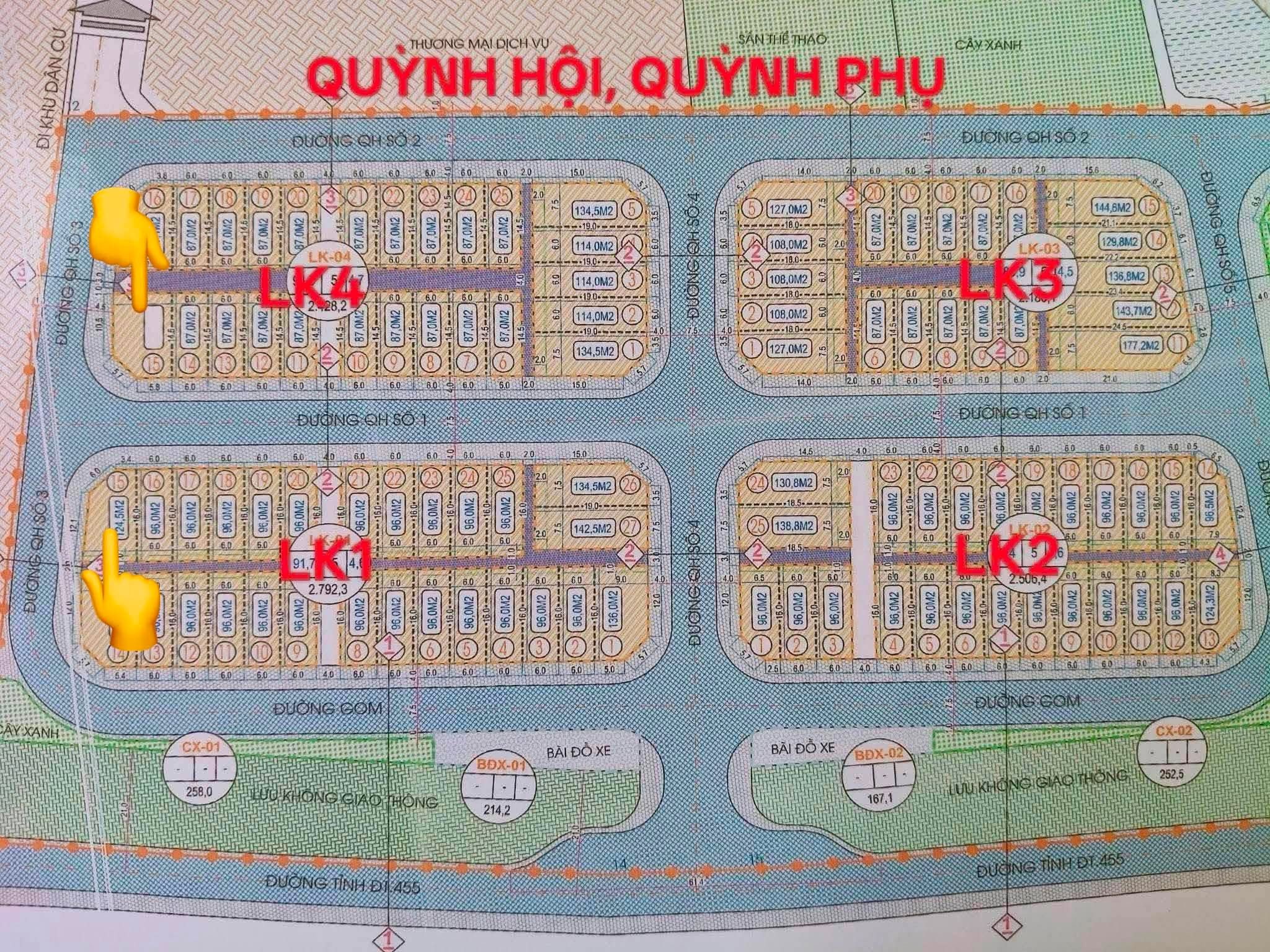 Cc Chào bán 2 lô đất xây biệt thự  – Dự án Tân Hoá Quỳnh Hội – Quỳnh Phụ
 diện tích 124,5m - 1ty8xy , diện tích 134,1m -  2ty0xy