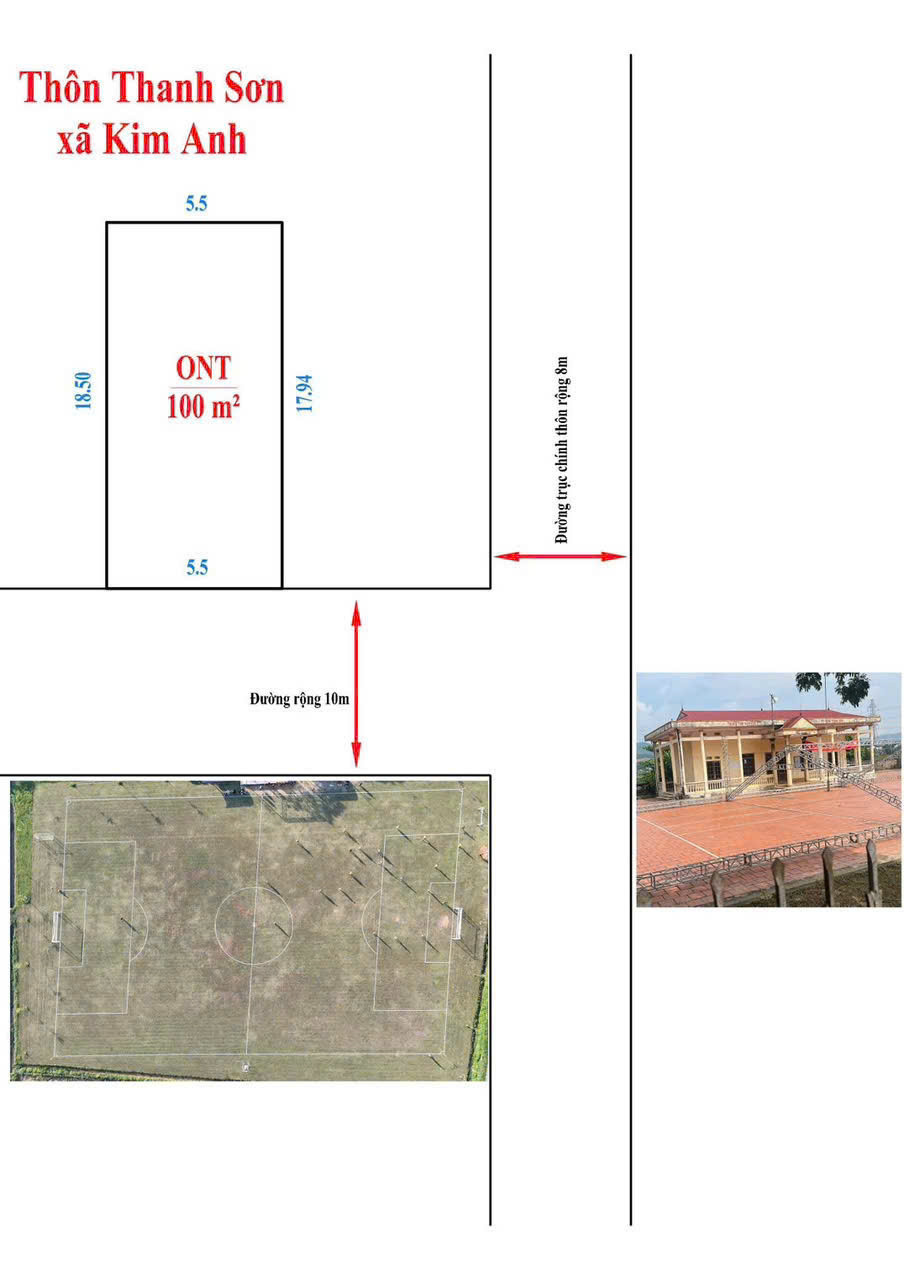BÁN 100m2 ĐẤT Full ONT TRƯỚC MẶT LÀ SÂN ĐÁ bóng THANH SƠN - KIM ANH cách đường 1500 tỷ 250m cách ủy ban xã trạm y tế trường học mầm non cấp 1&2 chỉ 700m…