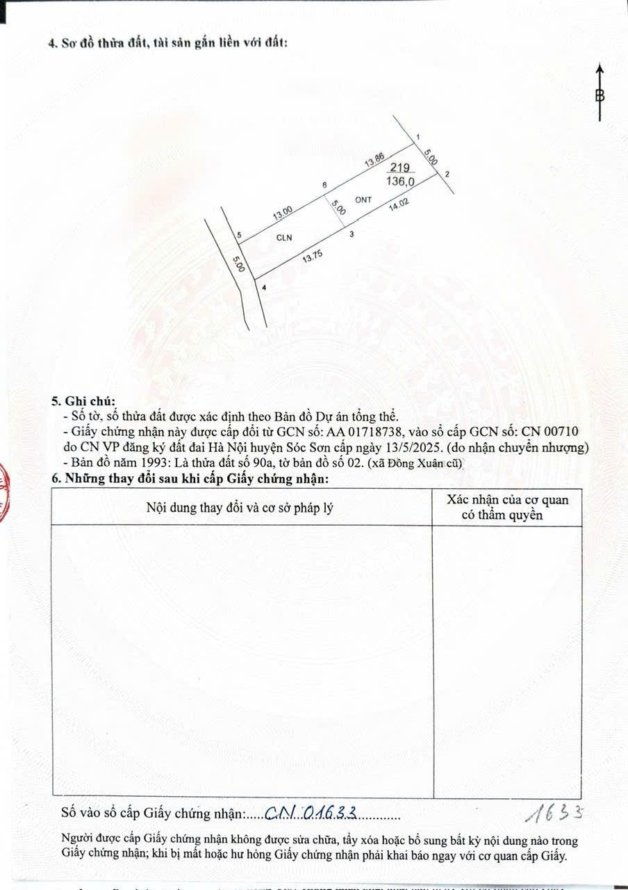 Bán đất 136m² có sẵn 69m² thổ cư ngang 5m giá 2.5 tỷ tại Xã Sóc Sơn