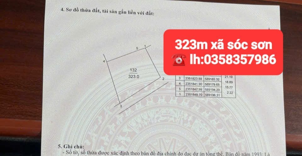 Bán đất 323m² có sẵn 150m² thổ cư ngang 21.19m giá 11.05 tỷ tại Xã Sóc Sơn